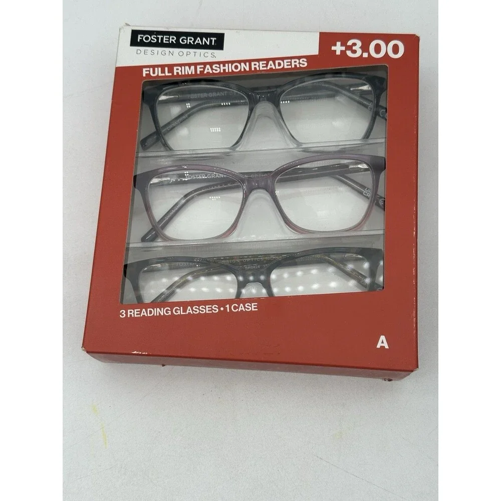 Design Optics Foster Grant Plastic Square Reading Glasses 3pk +3.00 Style A
